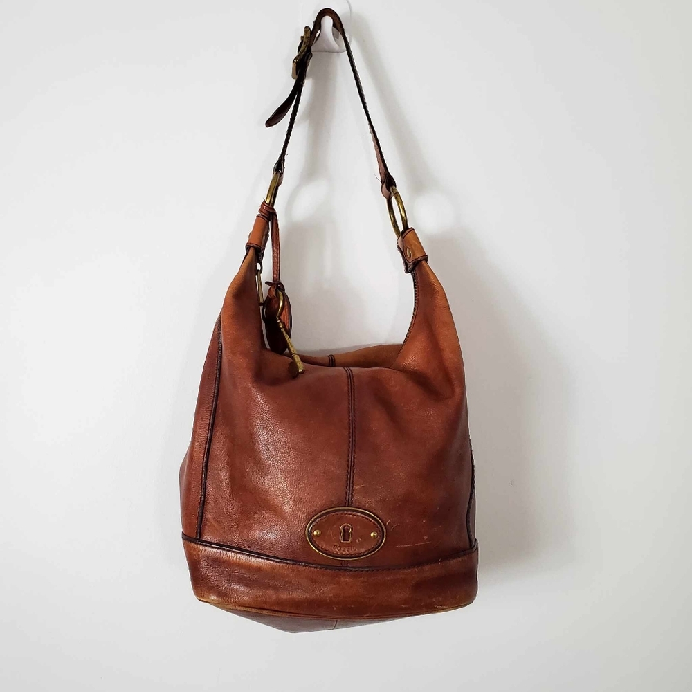 Vinrage Fossil Maddox Bucket Bag Brown Leather Slouch Shoulder Bag - Picture 3 of 17